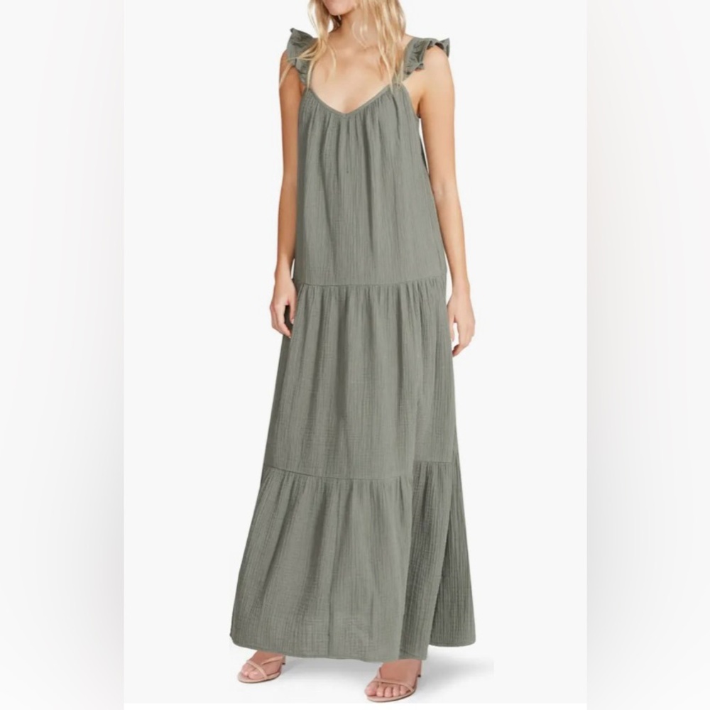 BB Dakota by Steve Madden-Ella Flutter Strap Maxi Dress-Surplus Green-Large-NEW!
